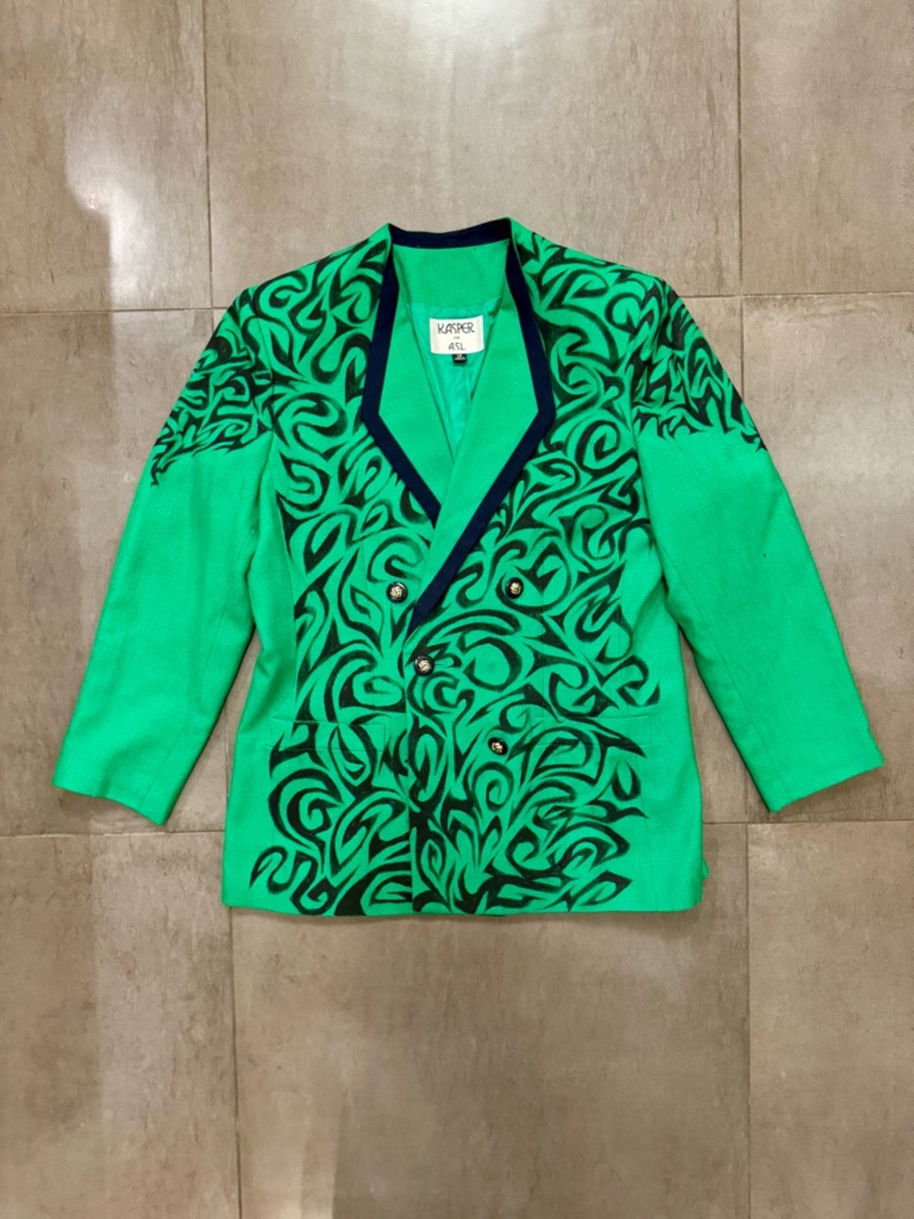 Hand-Painted Green Double-Breasted Jacket by NYC Theater Artist